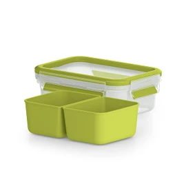 Emsa Clip & Go 518102 Lunch and Snack Box with 2 Practical Inserts and Lid Volume: 0.55 litres Transparent/Green