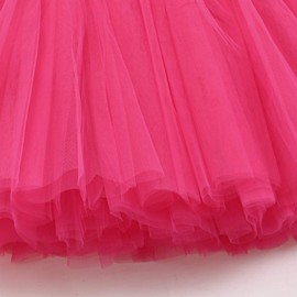 FEOYA Women's High Waist Pleated Princess A Line Midi/Short Tutu Tulle Skirt for Prom Party, Rose Red
