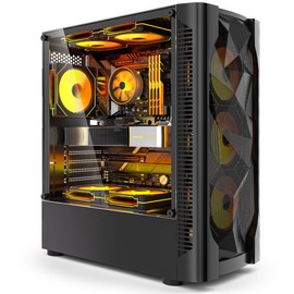 LINEDEPOT ATX PC CASE, ATX Computer Case with 6 PWM ARGB Fans Pre-Installed, Full-View Dual Tempered Glass, Gabinete Pc Case, Black(C1)
