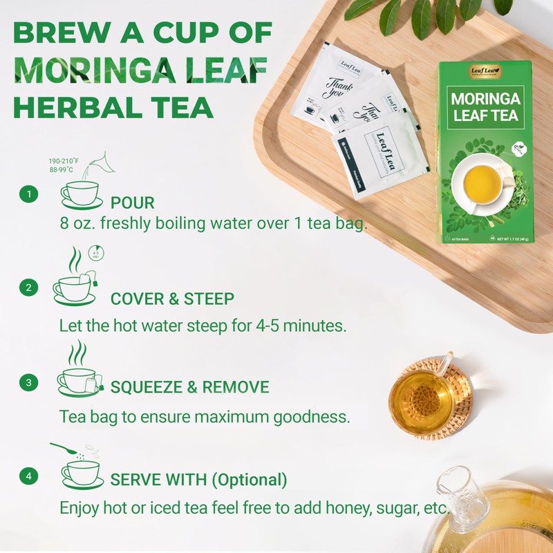 LeafLea Moringa Tea, 120 Fresh-Sealed Tea Bags, Premium Herbal Blend