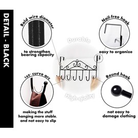 Youdepot Over The Door 7 Coat Rack - Decorative Metal Door Hooks Hanger Holder for Home Office Kitchen Use Hook Organizer Rack(Black)