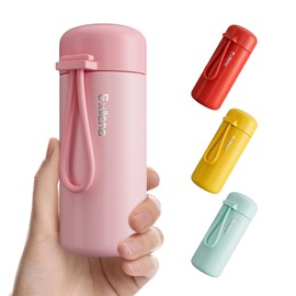 Exllena Small Flask 150ml Made of 304 Stainless Steel, Double Wall Vacuum Insulation for Hot&Cold Drinks, Mini Flask with Carry Handle - 100% Leakproof(Pink)