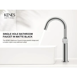 KENES Brushed Nickel Vessel Sink Faucet, Single Handle Tall Bathroom Faucet Single Hole, Modern Bathroom Vanity Faucet with Pop Up Drain and Supply Lines, KE-9005C