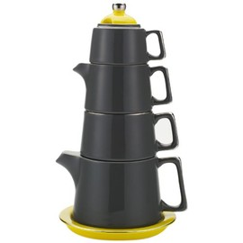 Classic Coffee & Tea Tower Tea Set, Dark Grey/Yellow
