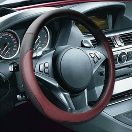 Funda de Cuero para Volante,Cubierta Volante Coche,Microfibra,Transpirable, Antideslizante,para decoración de Coche y protección de Volante,Niversal de 38cm (Rojo)
