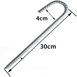 HBSTK 8 * 30cm Heavy Duty Galvanised Steel Ground Rebar Stakes J Hooks Anchors Anchorage Stakes Tent Pegs for Castles,Tents,Trampolines,Bouncy,Camping,Football Nets