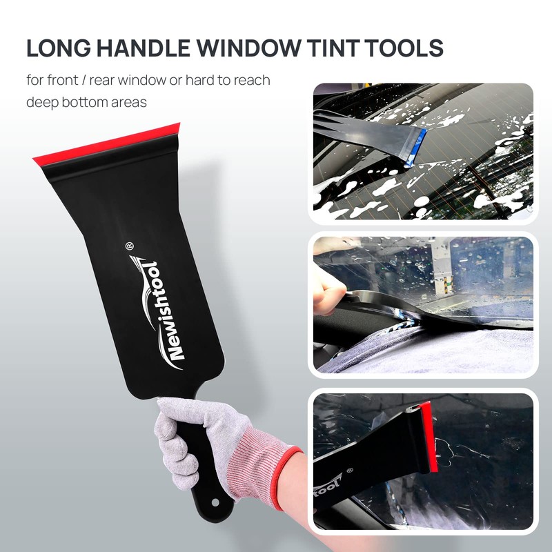 NEWISHTOOL Bulldozer Squeegee Kit Tint Tools, Long Handle Rubber Squeegee