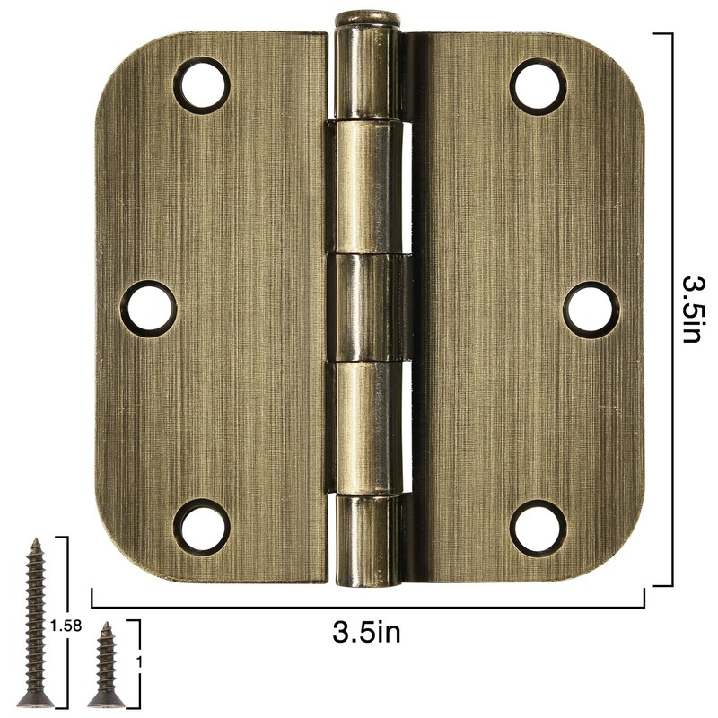 6 Pack Antique Brass Door Hinges 3.5 Inch Black Interior