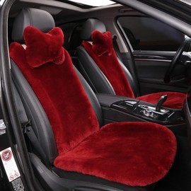 OGLAND Fluffy Fur Sheepskin Car Seat Covers for Universal Soft Cozy Fuzzy Auto Wool Seat Cushion Accessories Automobiles(3 Pack Front, Red)