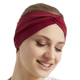 Women's Stretchy Knotted Headbands, Solid Color, Non-Slip for Yoga, Workout, Running (Burgundy, 1 Count (Pack of 1))