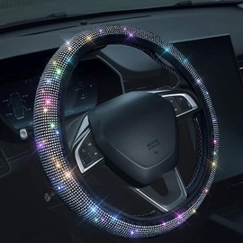 Cubierta del Volante para Mujeres Hombres Bling Bling Crystal Diamond Sparkling Car SUV Protector de Rueda Universal Fit 38cm (Multi-Color)