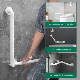 27.5 in Adjustable Angle Grab Bar for Wall (0-180 Free Degree Grip Bar 15IN *15IN) l Shape Bathroom Shower Safety Grab Bars for Bathtubs and Showers, White Anti-Slip Handle for Seniors, Handicap