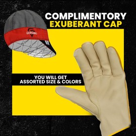 Premium Leather Work Gloves Medium With FREE Assorted Welding Cap Top-Grain Cowhide Heavy Duty Working Gloves Men & Women,Safety Gloves