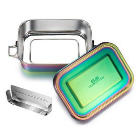 G.a HOMEFAVOR Stainless Steel Bento Box Leak-Proof Metal Lunch Box 800 ml with Removable Divider Lunch Box for Children and Adults, Galvanisation, Rainbow Colour Lunch Box