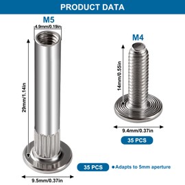 VooGenzek 35 Pieces Diameter 5 mm Sleeve Screws with M4 Screws, Connection Screw Furniture Screws, Connectors for Furniture Binding Screws, Nickel-Plated Steel Connection Screws for Cabinets, 31-40 mm