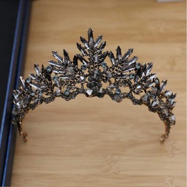 Frcolor Vintage Baroque Crown, Bridal Headband, Black Crystal Tiara Headpiece for Wedding, Prom, Pageant, Birthday Party