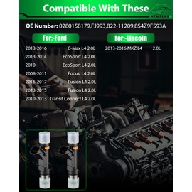 SZKAIDAG 0280158179 for:-Ford 2.0L L4 Fuel Injectors Set of 4 Compatible with C-Max 2013-2016, EcoSport 2010-2014, Focus 2008-2011, Fusion 2013-2017, Transit Connect 2010-2013, FJ993 822-11209