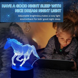 BIRBANN 3D Horse Lamp, Children's Night Light, Touch Sensitive Smart 7 Colour Led Table Lamp, Birthday Holidays Present, Horse Ornaments for Boys Girls