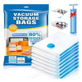 MICITHYS 6 Pack Vacuum Storage Bags, Blue Transparent, Airtight Dust Moisture-Proof, Extra Large Capacity, 80% Space Saving Bag, Includes Hand Pump(2 Medium/2 Large/1 Jumbo)