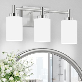 Lomoky 3-Light Bathroom Vanity Light Fixtures Over Mirror, Rustproof Vanity Lights for Bathroom, Modern Black Bathroom Lights Wall Mount with Milky White Glass Shades for Bedroom Living Room