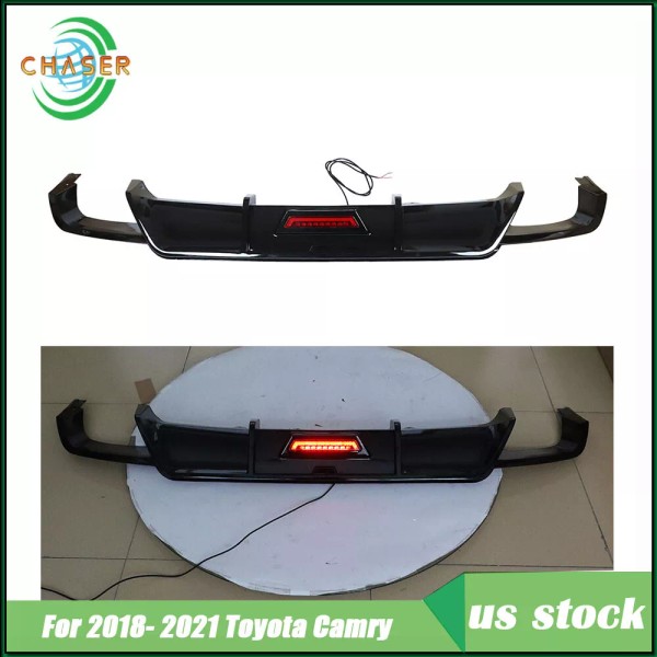 munirater Glossy Black Rear Bumper Diffuser Lip W/LED Light fit