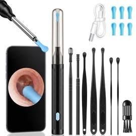 Ear Wax Removal Kit with Camera, 1080P Wireless Ear Cleaner Otoscope, IP67 Waterproof Ear Cleaning Tool for iOS & Android, Ear Camera for Adults, Kids & Pets, Black, 8 Pcs