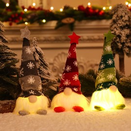 Christmas Gnome Decoration Set of 3, Light Up Gnome Christmas Decorations, Christmas Gonks Gnomes Plush Swedish, Gnome Christmas Jumper, UK Christmas Elves Xmas Decorations (B-Short legs)
