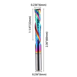 HOZLY Woodwork Milling Cutter,DLC Coating,UP & Down Cut 2 Flutes Spiral Carbide Milling Tool CNC Router Compression Wood End Mill Cutter Bits,6mm Shank,6mm Cutting Dia,32mm CEL Pack of 2