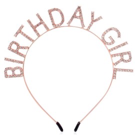 Yunmoxiao Birthday Girl Headband, Sparkling Rhinestone Birthday Glitter Girl Tiara, Cute Happy Birthday Girl Crown Headband for Party Decorations Women Girls Birthday Gift (Rose Gold, One size)