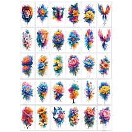 40 Watercolor Temporary Tattoos for Women Adults - Realistic 3D Floral Butterfly Phoenix Mandala Fake Tattoos Set, Waterproof Long Lasting Body Sticker for Parties Weddings (10 Large Tattoos Included)
