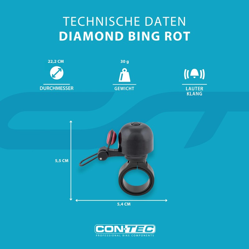 CONTEC Diamond Bing Bike Bell with Handlebar Clamp 22.2mm Diameter