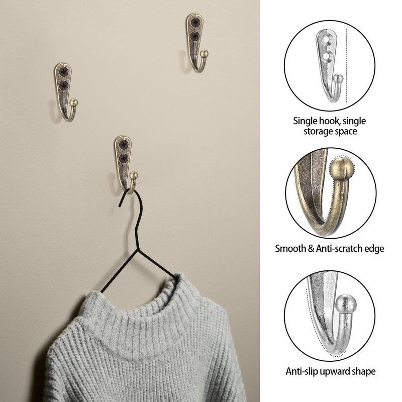 DAJMAIEZ 10 Pcs Coat Hooks, Single Prong Robe Hooks, Wall