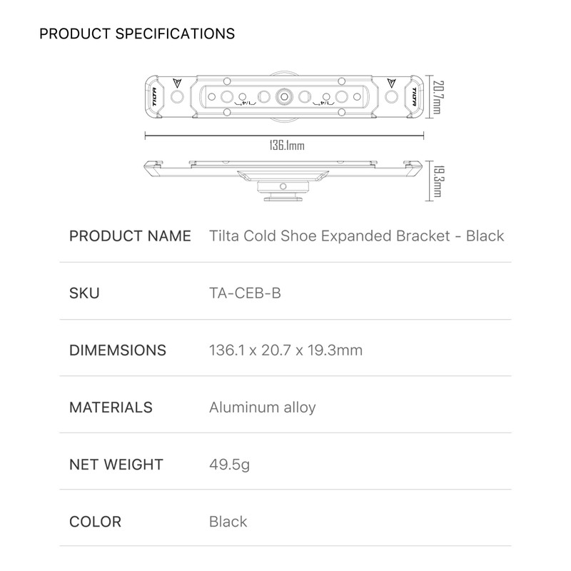 Tilta Cold Shoe Expanded Bracket with Multiple Attachment Points -
