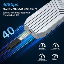 MAIWO 40Gbps M.2 2280 NVMe SSD Enclosure, USB4 NVMe Enclosure Fits M-Key Built-in Cooling Fan Supports Thunderbolt3/4 USB4/3.0/2.0 Tool Free 8TB Capacity Aluminum Alloy Case (K1695F)