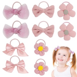 10 Stück Haarschleifen für Mädchen, niedliche Haargummis mit rosa Schleife, kleine Haargummis für Mädchen, Sie können sie in der Schule oder zum Abendessen tragen