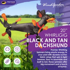 Whirligig Spinner Black & Tan Dachshund 20" – Adorable Dog-Themed Design, Weather-Resistant Outdoor Decor, Durable & Lightweight for Patios, Yards, and Gardens - Eye-Catching Wind Spinner