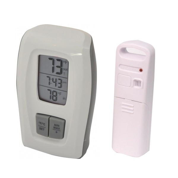 AcuRite 00418 Wireless Thermometer with Clock, White