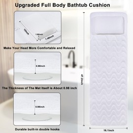 Full Body Bath Pillow (Neck, Back & Body Support), Full Body Bathtub Pillow, Women's Bathtub Pillow Woman Bathtub Accessory,White