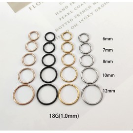 4 anillos de nariz de acero quirúrgico de 16 G, 18 G, 20 g, con bisagras, anillo de tabique, aro de cartílago, oro, plata, oro rosa, negro, 6 mm, 7 mm, 8 mm, 9 mm, 10 mm, 12 mm, joyería hipoalergénica