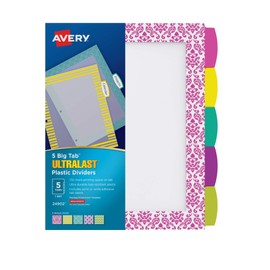 Avery Ultralast Big Tab Plastic Dividers, 5 Tabs, 1 Set, Assorted Designs (24902)