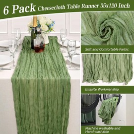OGORI Set of 6 Table Runners Modern Tulle Light Green Boho Style 90 x 300 cm Table Runner Washable Kitchen Table Decoration Table Runner for Parties, Dining Room, Dessert Table Decoration