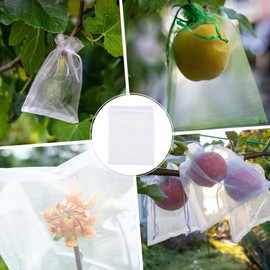 M METERXITY 100 Pcs Fruit Protection Bags - 6x8 Inch Fruit Netting Bags Fruit Cover Mesh Bag with Drawstring Netting Barrier Bags Apply to Fruit/Flower(White)