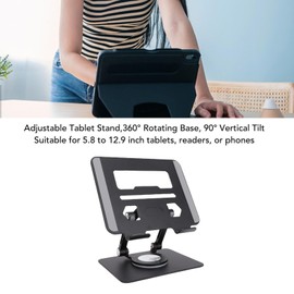 Zopsc Tablet Stand with 360 Degree Rotating Base, Double Rod Adjustable Tablet Holder for 5.8 to 12.9 Inch Tablets Electronic Readers (Black)
