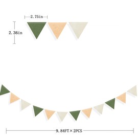 Sage Green Party Decorations Olive Green Tan Brown Cream Felt Hanging Triangle Mini Bunting Pennant Banner Flag for Safari Jungle Birthday Wedding Neutral Baby Shower Party Classroom Nursery Decor
