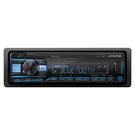 Alpine UTE-73BT Mech-Less Digital Media Receiver with Creative Audio CAMC1B Marine Single DIN Radio Mounting Kit with Retractable Cover (Black)