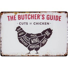 30 x 20 cm – Retro Tin Sign for Grill and Cooking Fans – "The Butchers Guide – Cuts of Chicken" – Butcher, Meat BBQ Overview