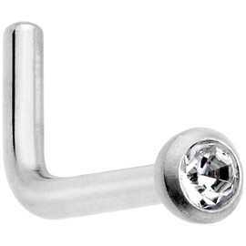 Body Candy 18G 6mm Womens G23 Titanium 2mm Clear Press Fit Micro Ball L Shaped Nose Ring Nose Stud 1/4"