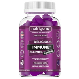 Immune Support 60 Blueberry Flavour Gummies | Two Month Supply | Elderberry Extract 2000mg, Vitamin C 50mg and Zinc 5mg | Vegan Friendly | Suitable for 12+ Years by NUTRIGUMS®