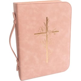 Pink Bible Cover Case for Women - PU Leather Bible Covers for Women - Pink Bible Case for Girls - Minimalist Design Debossed Bible Case, Large Bible Covers for Women – Bible Accessories (Pink/Gold)