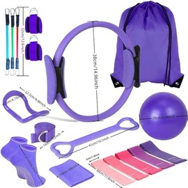 18 en 1 Pilates Kit, Kit de Pilates en Casa, Equipo Pilates, Aro Pilates, Pelota Pilates y Bandas de Resistencia, Ldeal para Entrenamiento de Piernas,